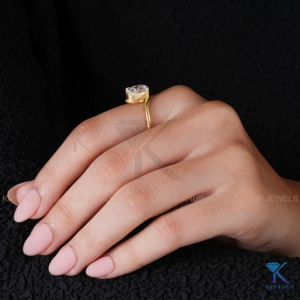 Bague de fiançailles ovale en diamant de laboratoire, or jaune massif, solitaire, pour femme, bijoux fins - Product Image 5