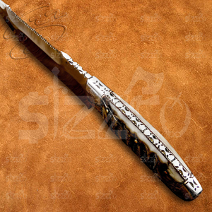 Cuchillo Bowie D2 de acero hecho a mano OEM con espiga de sierra, mango de cuerno de carnero, para caza, supervivencia y uso táctico al aire libre, de hoja fija. - Product Image 4