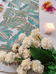 Handmade Oriental Fabric <b>Table</b> <b>Runner</b> Irregular Shape <b>Teal</b> Floral Design Luxury Style Ali Fashion Art AFA01 Eco-Friendly Durable - Product Image 3
