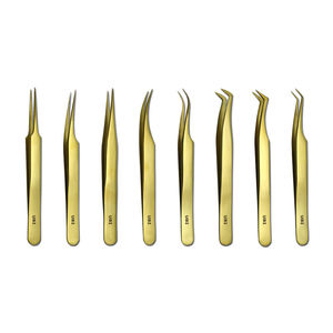 Ensemble de pinces à épiler professionnelles UBI 8 pièces en acier à haute teneur en carbone doré avec pointes pointues, manche luxueux, durable et confortable - Product Image 4