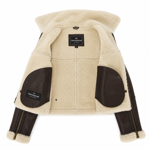 Veste d'aviateur en peau de mouton authentique pour femme – Elsie marron et blanc - Product Image 5