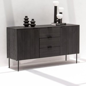 Buffet à 3 tiroirs et 2 portes Vandana Pebble Zenova Noir pour un rangement moderne et élégant à la maison - Product Image 3