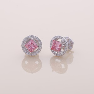 Boucles d'oreilles à halo en diamant rose de 1,51 ct cultivé en laboratoire, bijoux en argent sterling 925 massif - Product Image 3