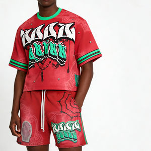 Ensemble T-shirt et short pour homme, imprimé DTG personnalisé, 100% coton écologique, style streetwear, avec finition délavée à l'acide - Product Image 1