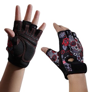 Gants de fitness demi-doigts en maille avec imprimé tête de mort, sangle de poignet réglable, antidérapants, unisexes, pour musculation et cyclisme - Product Image 3