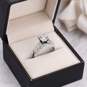 Real Round Cut Diamond Matching <b>Ring</b> <b>Set</b> in 14K White Gold for Women | Bridal Engagement Wedding Band Anniversary Elegant Gift - Product Image 4