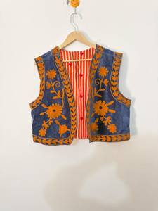 Wholesale <b>Velvet</b> Suzani Embroidery Lightweight Short Floral Cotton Vest <b>Coat</b> for <b>Women</b> Handmade Boho Ethnic Pullover Jacket - Product Image 5