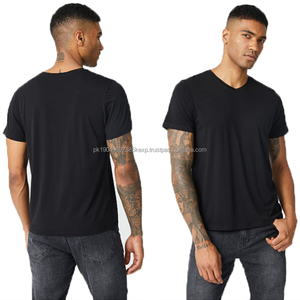 T-shirt en bambou à col en V personnalisé pour homme Vente en gros Fabricants de vêtements pour hommes T-shirt de haute qualité T-shirt en bambou et élasthanne pour hommes - Product Image 2