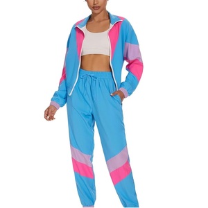 <b>Women</b> Color Block Tracksuit Set Full Length Zipper <b>Jacket</b> With Drawstring Pants Sporty Polyester <b>Women</b> Windbreaker Set Tracksuit - Product Image 4