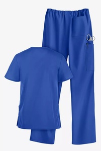 Unisex Blue V Neck <b>Scrub</b> Set Hospital Uniform Spandex/Polyester Woven Fabric Pants Included Seamless Fusing Needle Detection - Product Image 5