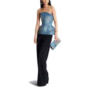 Corsé Vintage Personalizado al por Mayor para Mujer, Corsé Estructurado con Bolsillos Clásicos Invertidos, Tops Casuales de Mezclilla sin Tirantes para Mujer - Product Image 3