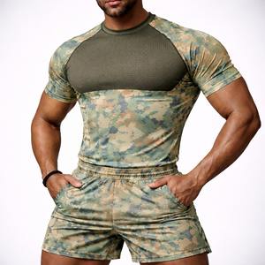 Ensemble de rashguard de compression pour hommes No Gi BJJ, t-shirt et short d'entraînement MMA, tissu extensible respirant, vêtements de sport personnalisés - Product Image 1