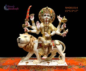 Statue de la déesse Durga en marbre sculpté avec un lion |   Idole de Durga en résine peinte à la main, artisanale, pour la décoration de la maison et du temple, idéale pour Diwali - Product Image 3