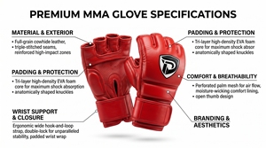 ถุงมือ MMA Dumela EVO สีแดงด้าน หนังแท้ ระบายอากาศได้ดี ปรับแต่งได้ คุณภาพสูง สำหรับทุกฤดูกาล อุปกรณ์ป้องกันสำหรับการฝึกซ้อม รุ่น Model - Product Image 5
