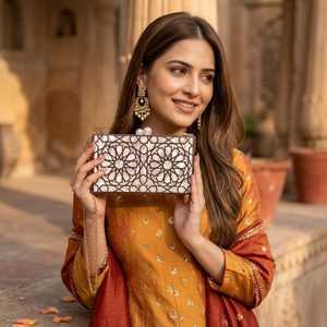 PearlSerene Heritage <b>Bag</b> Premium Handmade MOP Mosaic Wooden Clutch with Refined Polished Finish <b>for</b> <b>Brides</b> & <b>Wedding</b> Celebration - Product Image 4