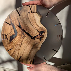 Handmade Wooden <b>Table</b> Clock with Epoxy Resin Live Edge Wood & Mirror Acrylic <b>Numbers</b> Modern Natural Home Decor - Product Image 1