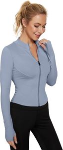 Women's Blue Half-<b>Zip</b> Yoga <b>Top</b> Full Sleeve Solid Color Breathable Spandex/Polyester Sportswear Skinny Fit All Seasons - Product Image 4