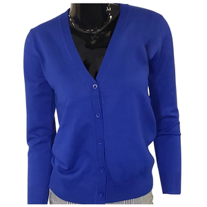 Cardigan en cachemire épais bleu pour femme ZPB – Pull d'hiver à col en V, tricot basique, style personnalisé avec poches, chaud et tendance - Product Image 1