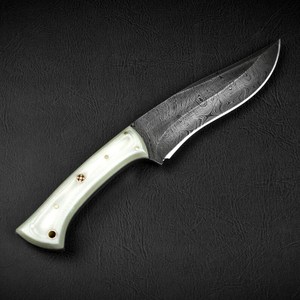 PASHA ENTERPRISES Handmade Damascus Steel <b>Drop</b> Point Straight Hunting Knife White Micarta Handle Fixed Camping Outdoor Survival - Product Image 2