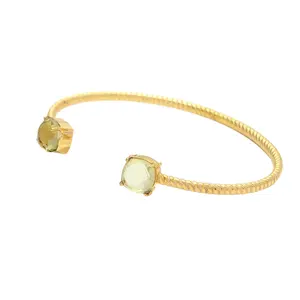 ジェムデュオ: 女性と女の子のためのレモンクォーツ宝石ブレスレットの輝く宝石で飾られたゴールドブレスレットのペア