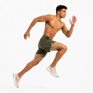 Blank Plain No Logo Two <b>Layer</b> Performance Shorts Recycled Polyester Blend Built In Compression Shorts Drawstring Basketball - Product Image 4