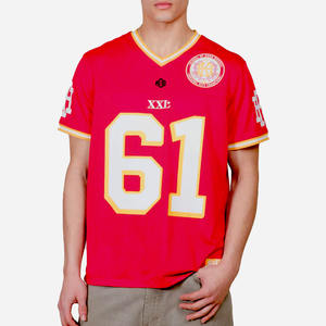 Camiseta Deportiva Personalizada de Fútbol Americano con Malla Roja, Uniforme de Equipo Transpirable de Poliéster para Hombre, Cuello en V, Etiqueta Privada OEM, Venta al Por Mayor, Hecho en EE. UU. - Product Image 3