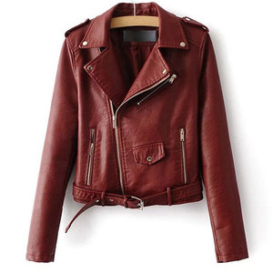 Blousons moto en cuir colorés pour femmes, col montant, fermeture éclair, longueur courte, manches longues, couleur unie, style motard, automne - Product Image 5
