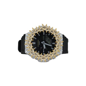 Montre unisexe de luxe à cadran tendance, boîtier rond en argent sterling, diamant Moissanite, bracelet en caoutchouc avec demi-socle - Product Image 2