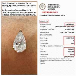 สร้อยคอจี้ทรงลูกแพร์วินเทจชุบทองคำ 14k พรีเมียม ประดับเพชรทรงลูกแพร์ 4 กะรัต E VVS เพชรเลี้ยงในห้องปฏิบัติการ รับรองโดย IGI สำหรับผู้หญิง - Product Image 6