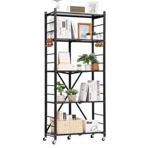 Scaffale Pieghevole in Metallo a 5 Ripiani 28" L x 13" P x 66" H con 5 Ruote per Facile Mobilità - Nessun Assemblaggio Richiesto - per Conservazione Alimenti - Product Image 2