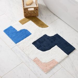 2025 Luxury Cotton Bath Mat Anti Slip Bathroom Rug Absorbent Bath Mat Blue & White Floor Rugs Machine Washable - Product Image 4