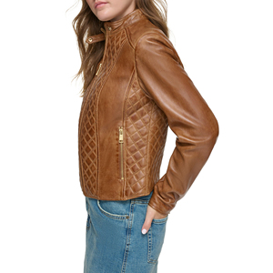 <b>Women</b> Cropped Real Leather <b>Jacket</b> Ladies Black Short Biker Slim Fit <b>Zip</b>-<b>Up</b> Customized Embroidery Factory Price Wholesale - Product Image 5