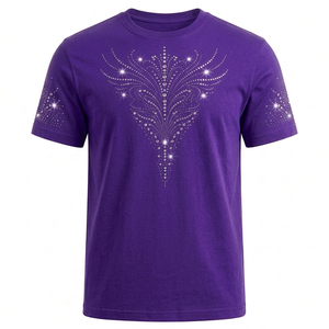 Camiseta de Manga Corta para Hombre con Diseño de Diamantes de Imitación, Cuello Redondo, Corte Casual, Largo Regular, en Oferta - Product Image 1
