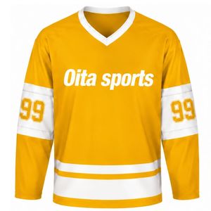 Men Yellow Sublimated Ice Hockey Set Jersey Shorts Polyester Striped Performance <b>Athletic</b> Uniform Sports Training Clothing - Product Image 3
