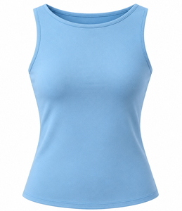 Camiseta sin mangas con cuello barco para mujer, de gran venta, con logo personalizado, tejido de punto premium, de secado rápido, transpirable, informal, para verano, varios tamaños - Product Image 3
