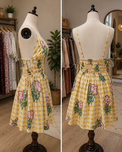Robe légère à bretelles fines pour femme, imprimé floral à carreaux, avec ceinture, jupe trapèze, pour l'automne et l'hiver, tenue décontractée ou de plage - Product Image 3