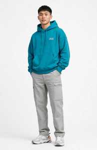 <b>Men's</b> <b>Burgundy</b> Pullover <b>Hoodie</b> Embroidered Logo Solid Color Hooded Sweatshirt with Front Pocket Casual Fit - Product Image 4