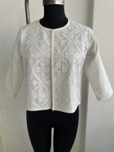 Chaqueta Blanca de Algodón Bordada para Mujer, con Ojales Florales, Manga 3/4, Ligera, Informal, de Verano, para Dama - Product Image 5