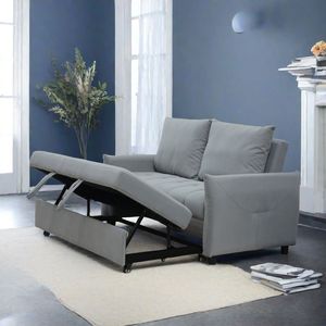 Modern Light Blue 3-in-1 <b>Sleeper</b> <b>Sofa</b> Couch Bed Convertible Loveseat Pull Out Futon with 2 Side Pillows - Product Image 1