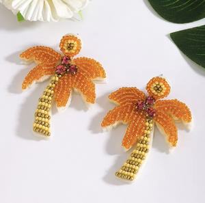 Pendientes de botón unisex de moda, color naranja, con cuentas de cristal hechas a mano, diseño de palmera, novedad, color rosa, para boda - Product Image 1