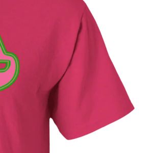 Camiseta Bordada para Mujer, Color Rosa Intenso, Manga Corta, Cuello Redondo, Estilo Casual, Diseño Decorativo en el Pecho, Top de Algodón para Dama, Venta al Por Mayor - Product Image 3