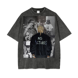 Camiseta de Manga Corta para Hombre, Talla Grande, Estilo Hip Hop, 100% Algodón, 180g, Tejido Grueso Lavado, con Estampado, Venta al Por Mayor - Product Image 1