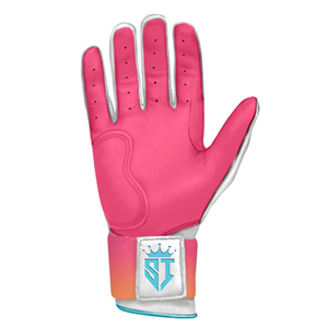 Gants de frappe Shahi Impex en cuir blanc avec manchette rose et accents bleus - Product Image 2