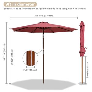 Sombrilla de Patio de Madera de 9 Pies para Uso en Exteriores - Product Image 6