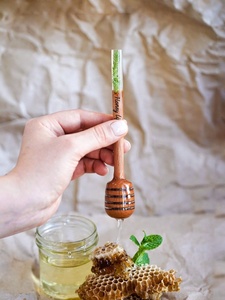Personalized Lavender Wood Resin Honey Dipper & Spoon Eco-Friendly Long Handle Camping <b>Gift</b> with Engraving Option - Product Image 3