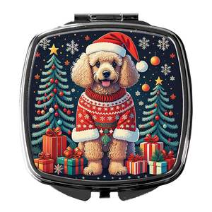 Women and Girls' Compact Travel Makeup <b>Mirror</b> Apricot Toy Poodle Christmas Decorative Folding <b>Handheld</b> Pocket Size Gift - Product Image 1