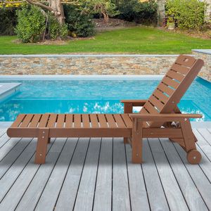 Chaise longue réglable en HDPE avec dossier, couleur teck, 195*75.5*33cm - Product Image 3