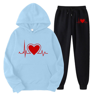 Sudadera con Capucha Roja con Estampado de Latido de Corazón, Conjunto de Pantalones Deportivos Negros, Chándal Informal Unisex de Manga Larga, Ropa de Otoño de Algodón - Product Image 5