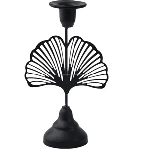 Premium Matte Black Ginkgo Candlestick • Luxury 3D <b>Fan</b> Leaf Taper Holder - Product Image 1