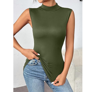 Body sans manches à col roulé pour femme, coupe ajustée, extensible, couleur unie, décontracté, basique, tendance, sur mesure, Spandex/Polyester - Product Image 3